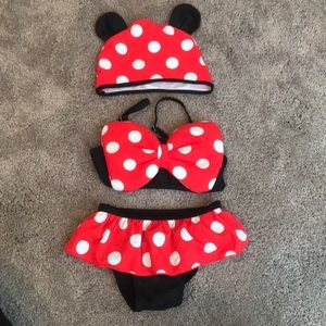 Child's Minnie Mouse bikini and hat